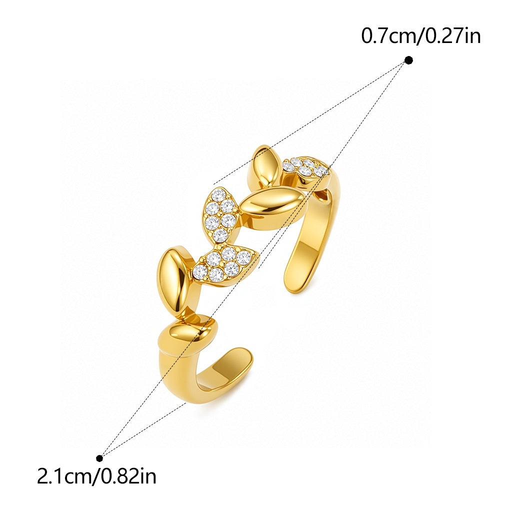 Niche Bague en acier inoxydable en forme de feuille chic de style français