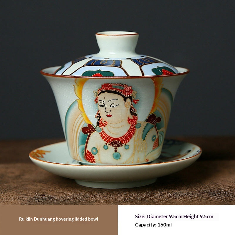 Ruyuan Dunhuang Hovering Lid Ceramic Bol à trois pièces à thé