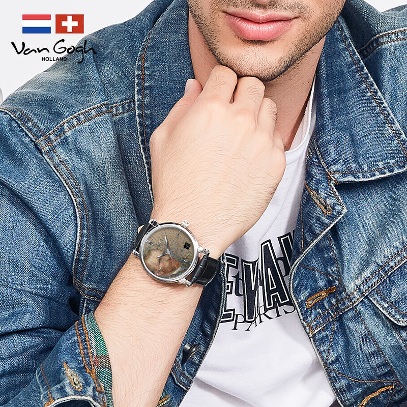 Van Gogh Oil Painting 3D Surface Steel Bracelet Self-Portrait Quartz Wrist Men Watch
