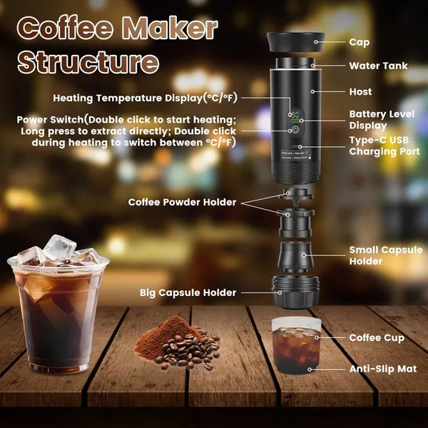 3-en-1 Machine Espresso Portable Machine sans fil auto-chauffant Machine à café avec 7500mAh Batterie 2