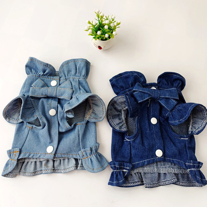 Animaux de compagnie Jeans Robe Habillement Dog Ruffles Vest Pet Harness Denim Robe Puppy Bleu Jeans Vêtements