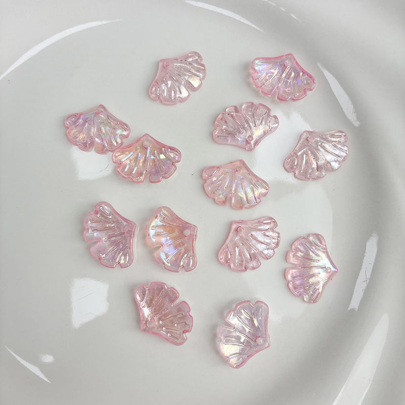 Translucent AB Iridescent Scallop Leaf Charms