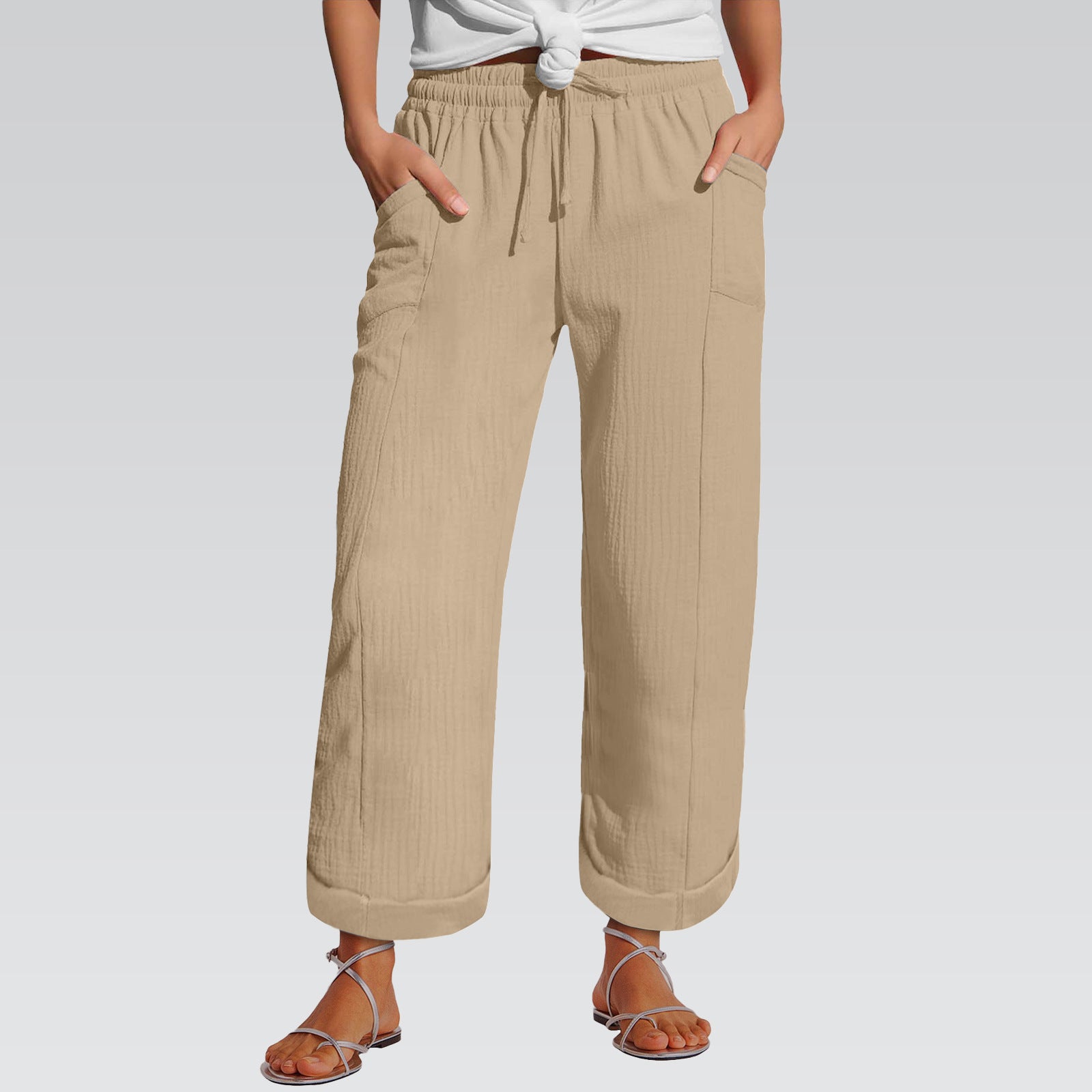 Pantalon à large jambe à ceinture haute taille pour femmes