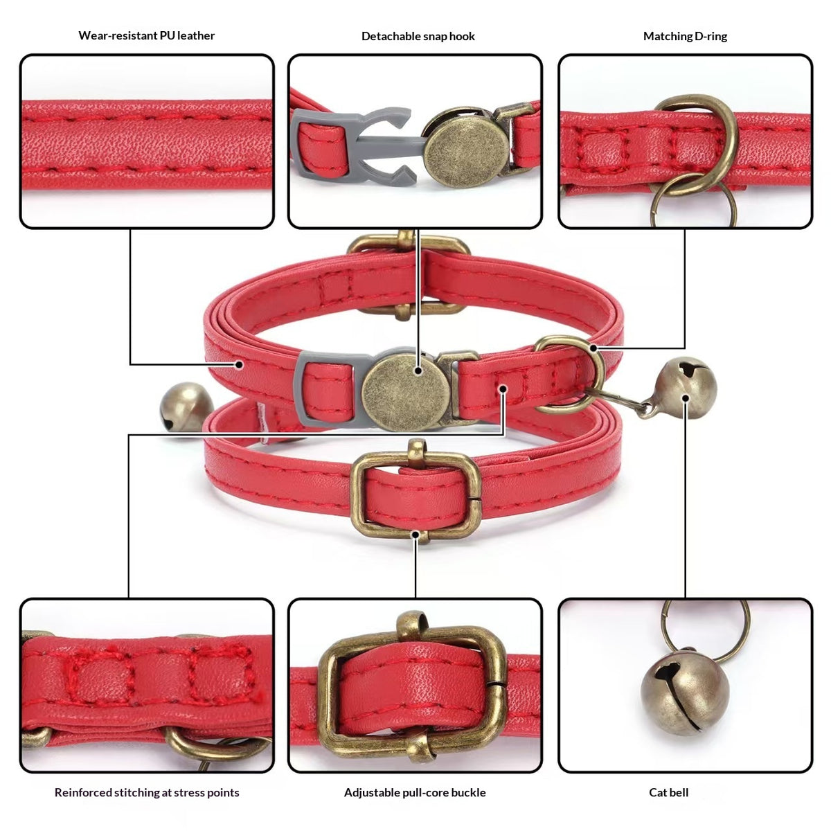 Durable Retro Style Leather Cat Collar