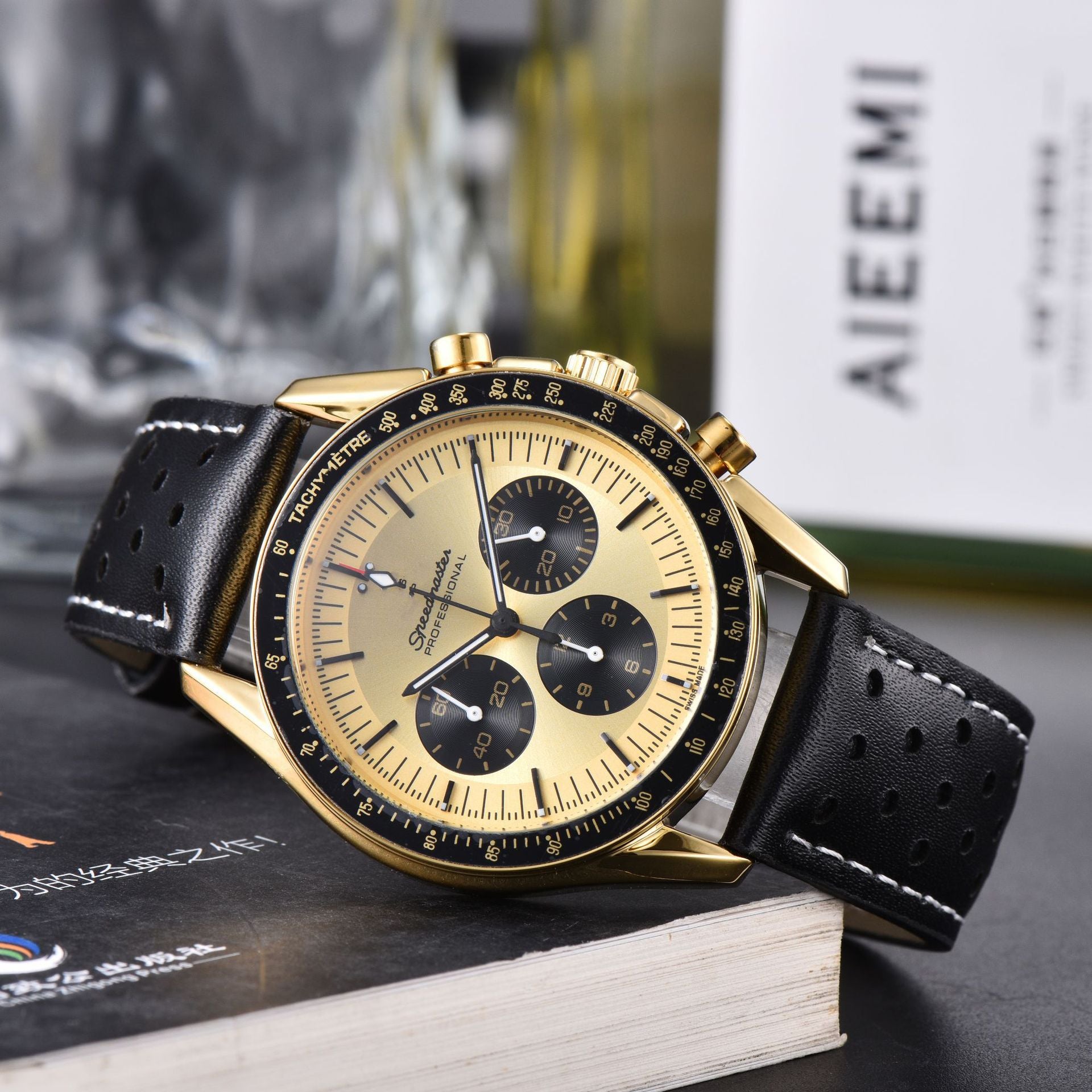 Montre Quartz multi-fonctions en cuir à 6 poignées pour hommes d'affaires
