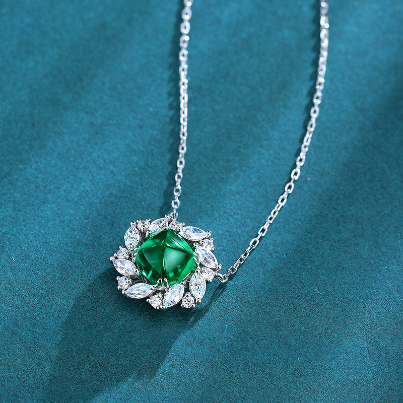 S925 Argent 5.6g Lab-Created Ruby Sapphire Collier émeraude