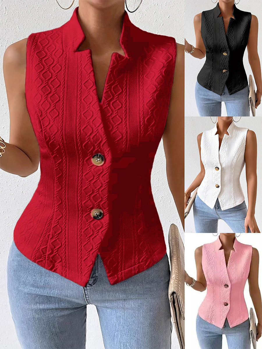 Veste de Veste sans manches à bouton V-Neck de style européen et américain amazonien féminin