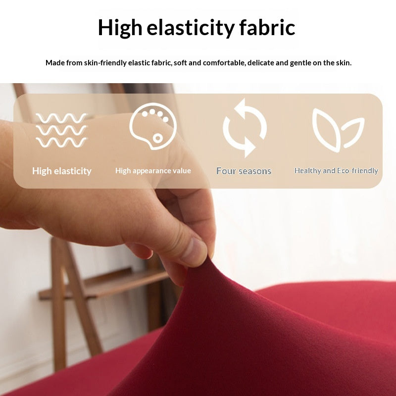 Housse de canapé en tissu monocolore sans bras haute-élastique entièrement fermée