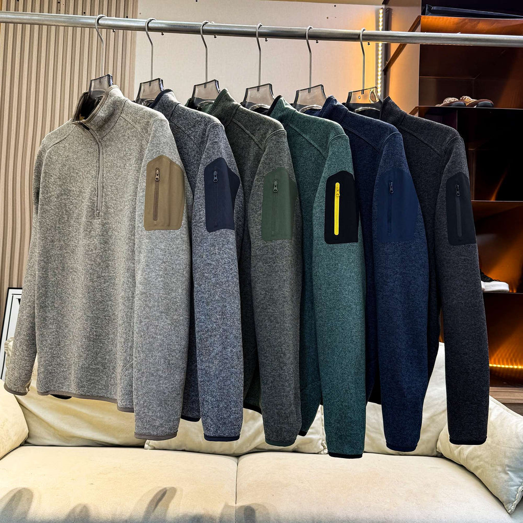 Men Quarter Zip Knit Fleece Pullover
