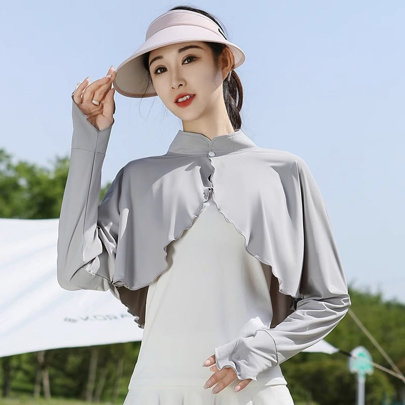 Ice-silk Châle à manches une pièce Cape Femmes Vêtements d'extérieur d'été Veste courte