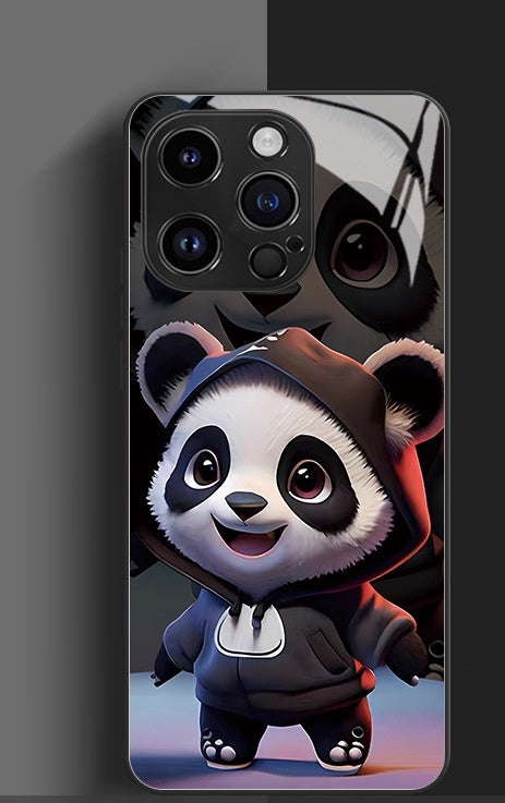 Housse de téléphone Panda Mignon Caricature National Trésor Verre cas dur