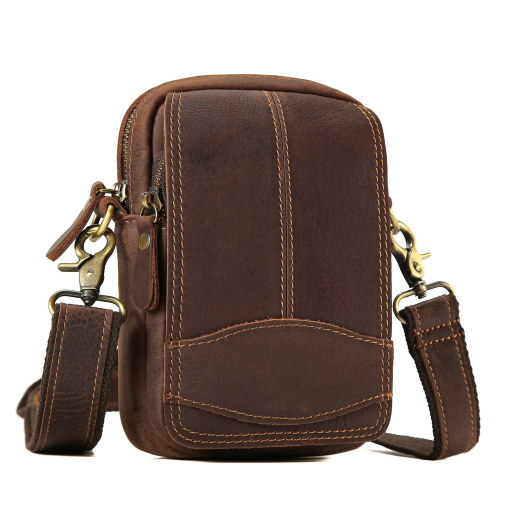 Epaule véritable en cuirCrossbody High-End Cowhide Homme Cowhide Retro Sac carré Casual