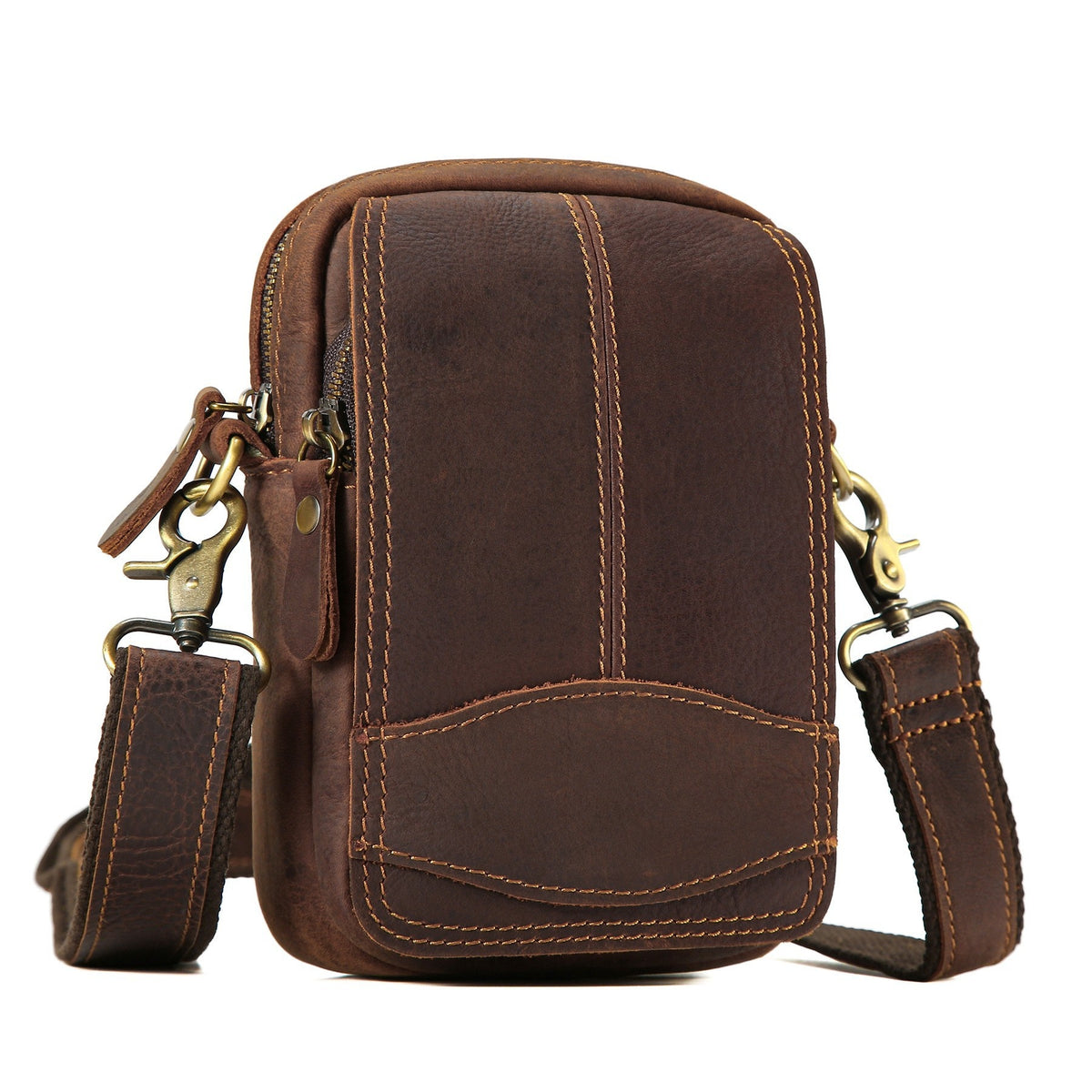 Epaule véritable en cuirCrossbody High-End Cowhide Homme Cowhide Retro Sac carré Casual