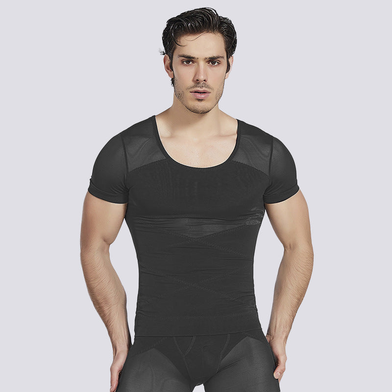 Amazon European and American Men's Shaper Cross Abdominal Shaped Invisible Tunic Short Sle