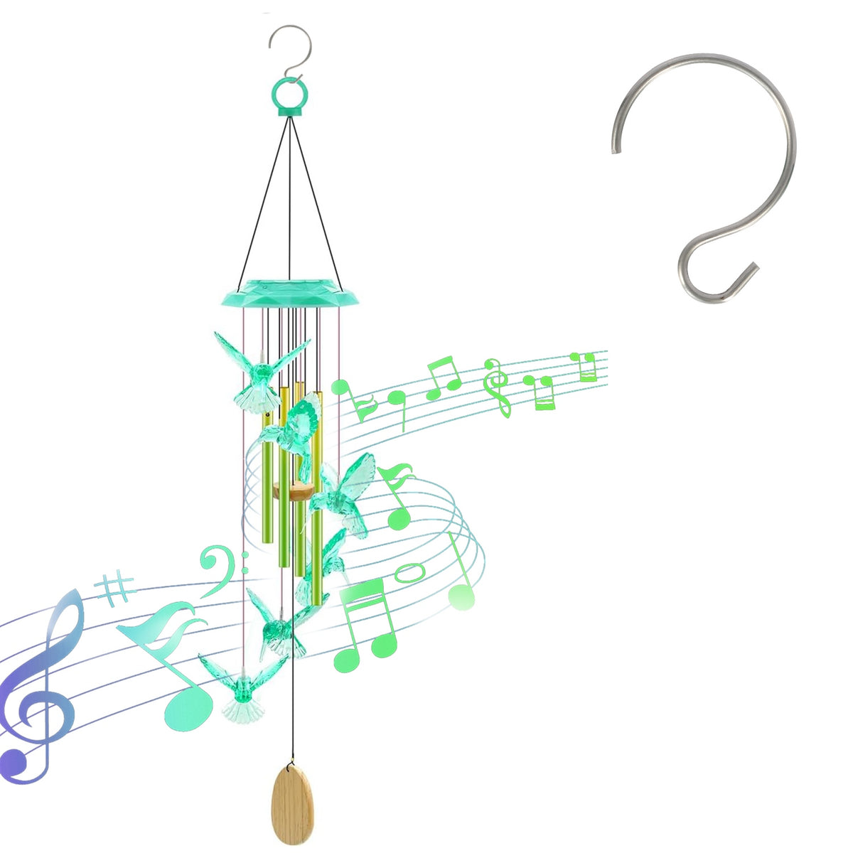 1pc Solar Butterfly Wind Chime with Aluminum Tubes 7-Color Changing Wind Chime for Outdoor