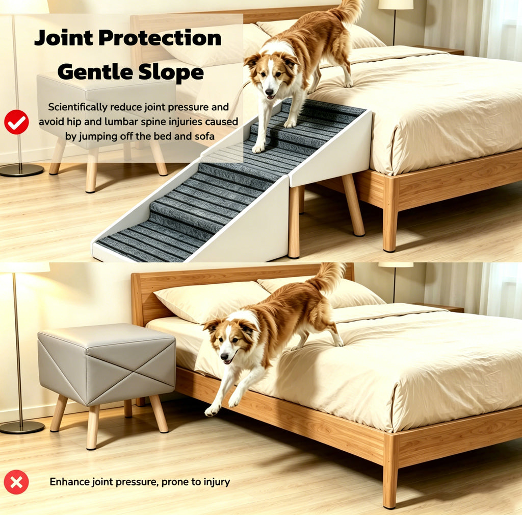 2-en-1 Échelles de chien pour lit et canapé 18,89" Rampe de chien pliable pour canapé 4 marches et Ottom