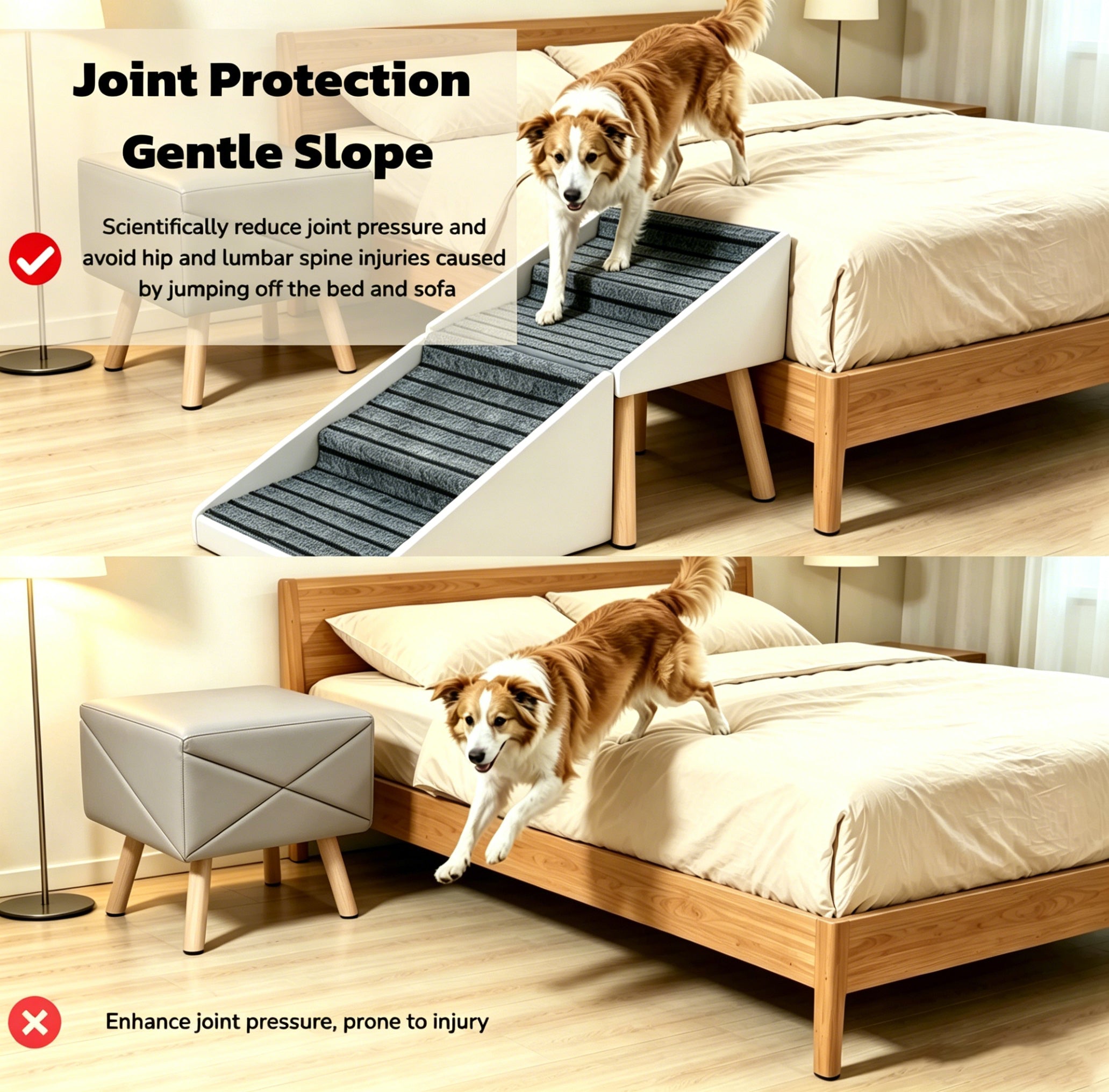 2-en-1 Échelles de chien pour lit et canapé 18,89" Rampe de chien pliable pour canapé 4 marches et Ottom