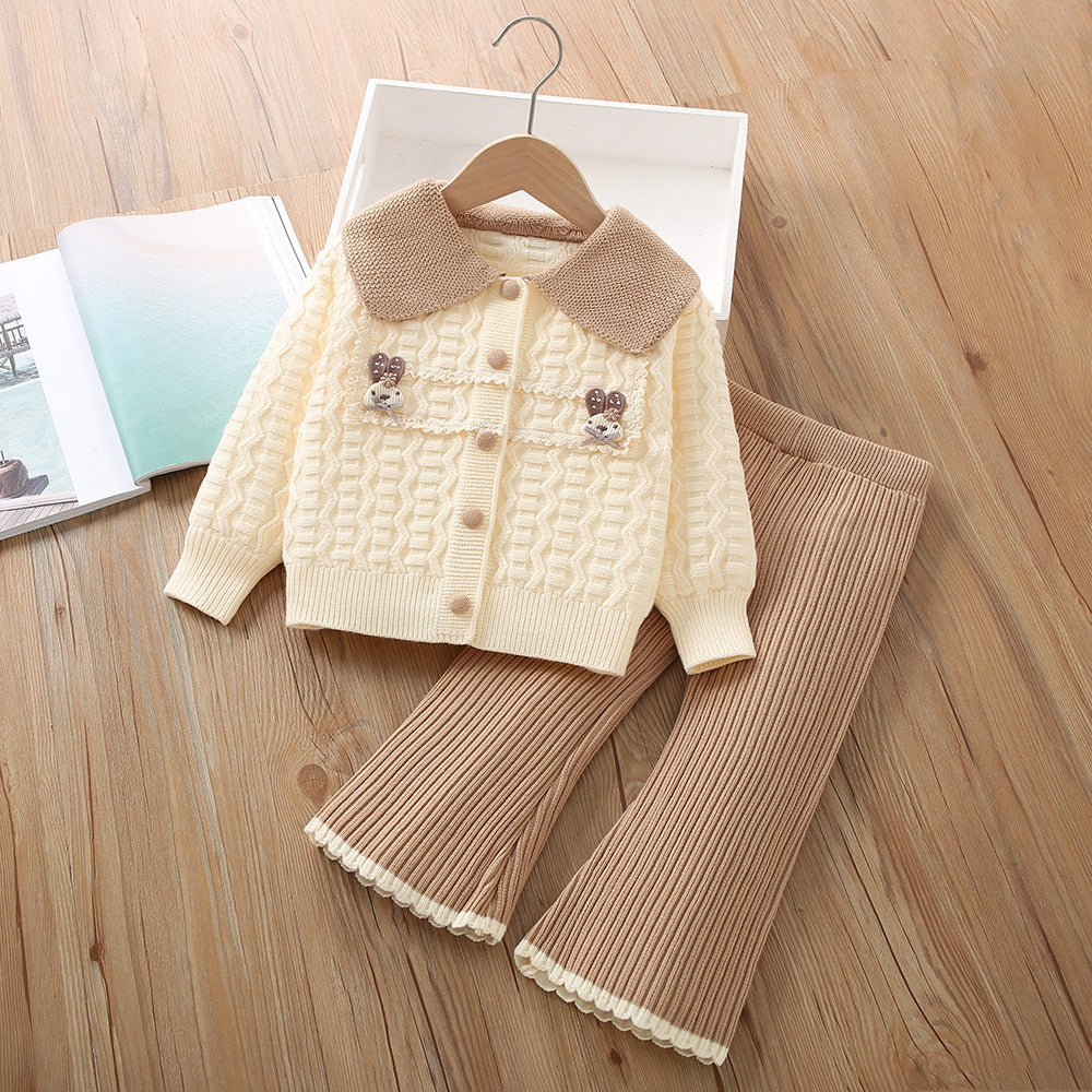 Cardigan tricoté et pantalons de style occidental Set en deux pièces pour bébé fille