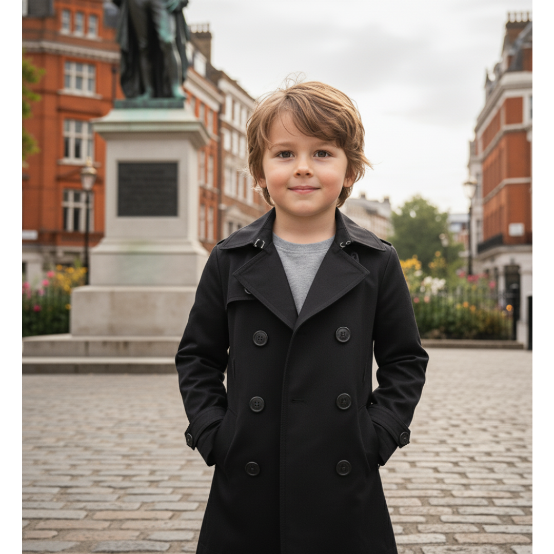 Kids' Double-Breasted Cotton Trench Coat - 4-9 Years