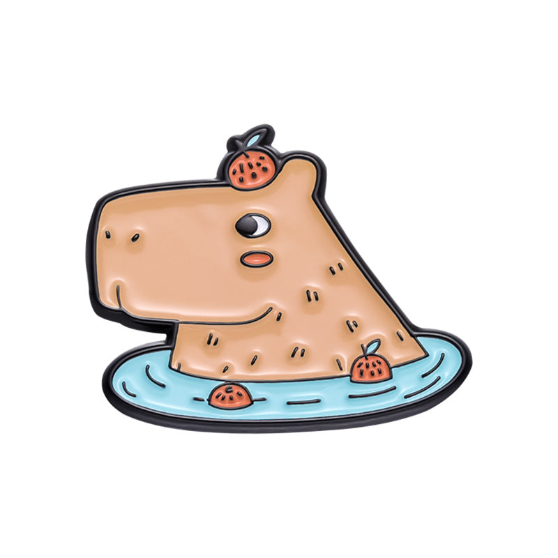 Broche d'insigne de peinture de style animal Capybara