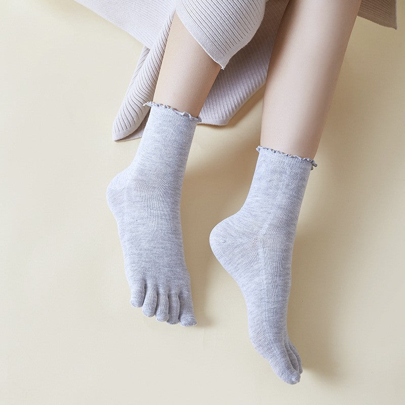 Chaussettes d'orteil en coton de dentelle mi-calf absorbant la sueur et respirant