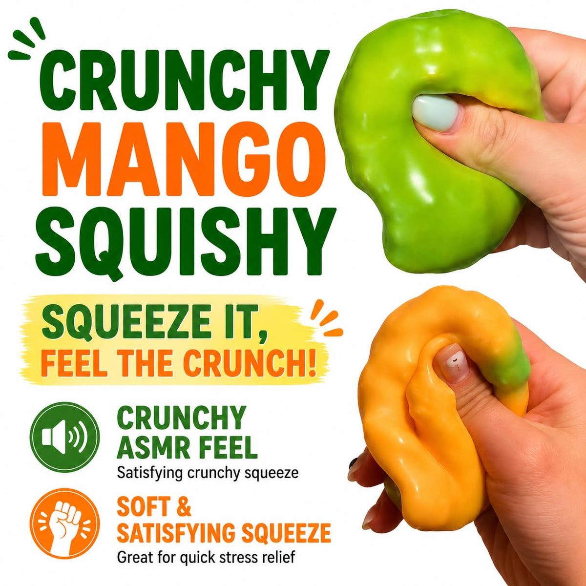 1pc Crunchy Mango Squishy ASMR Squeeze Stress Relief Fidget pour adultes Crunchy ASMR Experi
