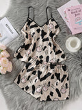 Femme Silk Cow Print Cozy Cool Home Jumpsuit Short Set