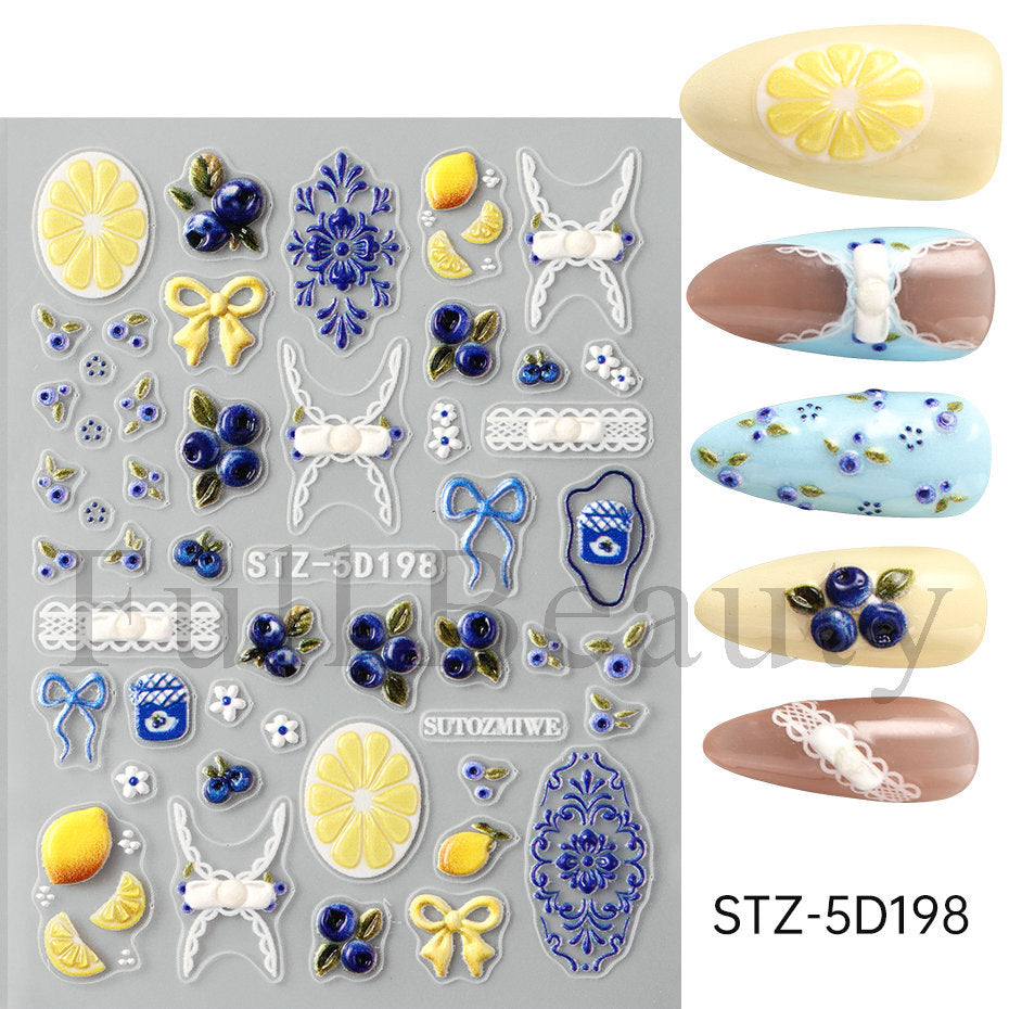 Stickers ongles adhésifs 3D embossé style ins