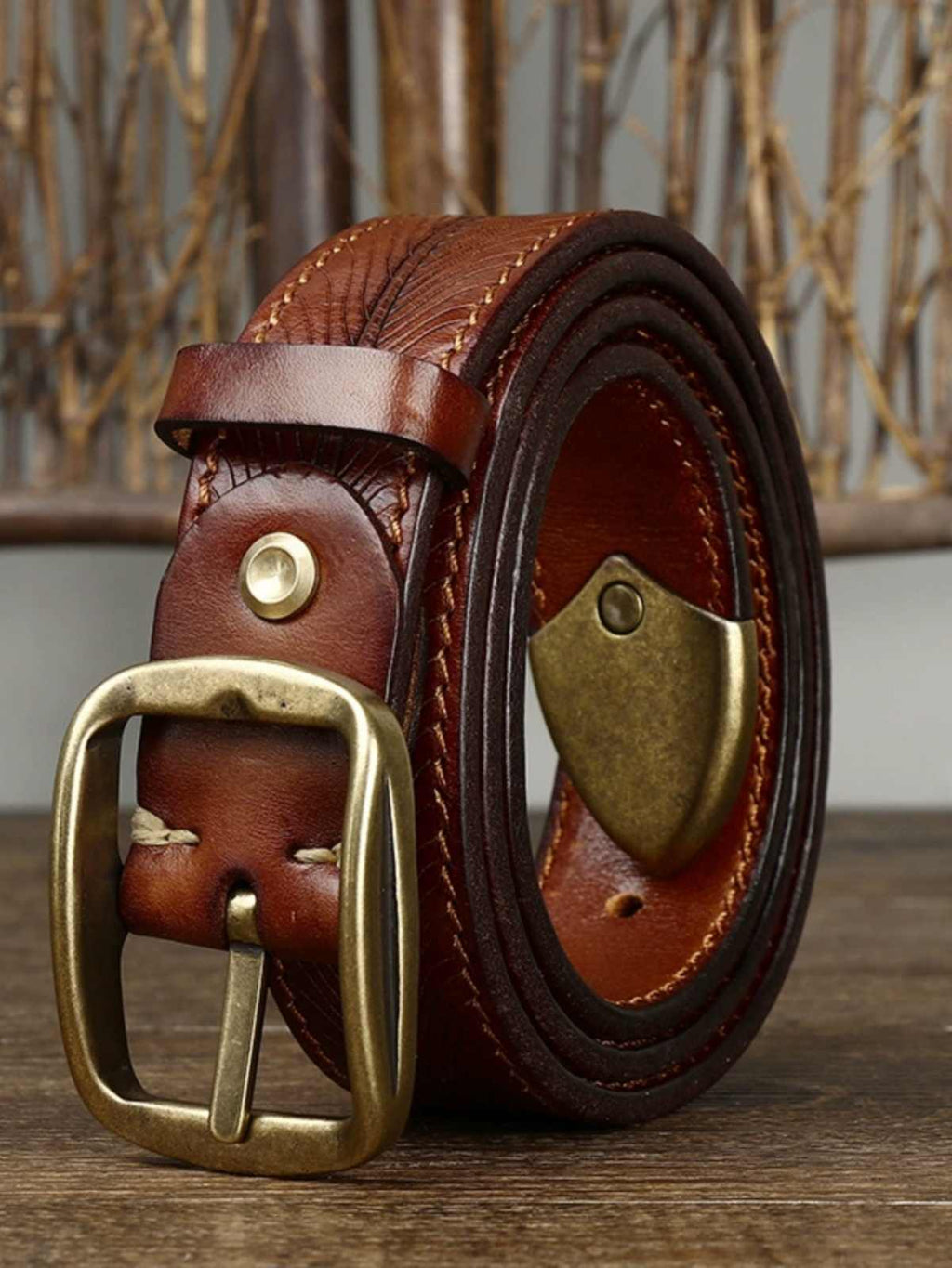 3.8CM Ceinture de boucle en laiton à cowhide double face large