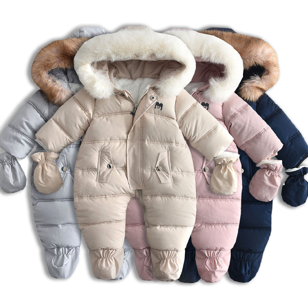 Swimsuit with large fur hood, fleece-lined