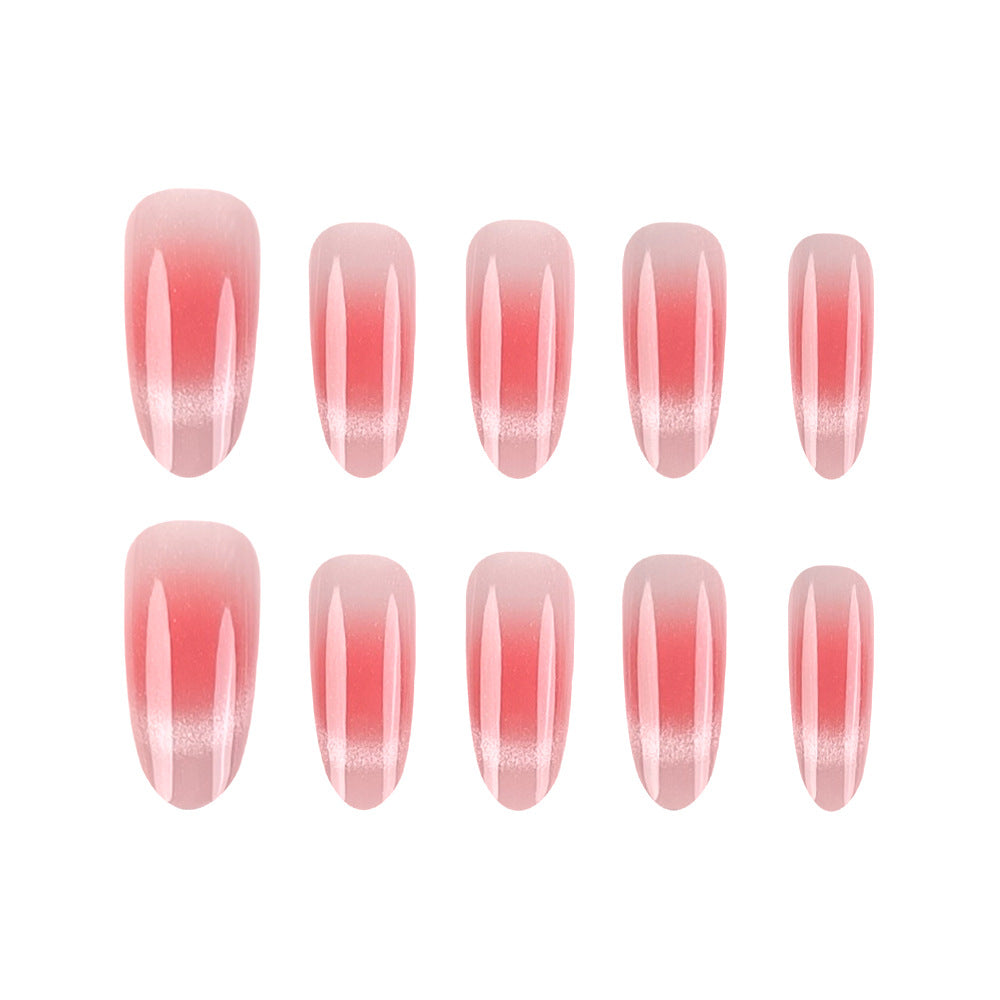 30 pièces d'ongles artificiels ovales courts avec mélange de couleur graduée rose et press-on Ac