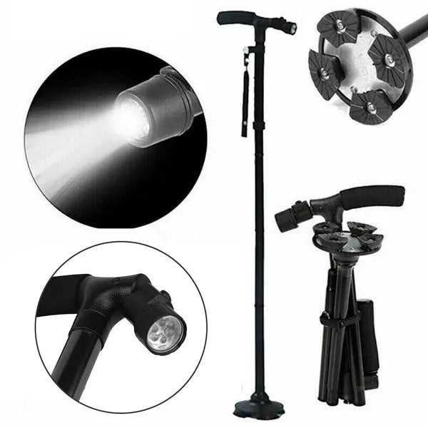 Bâton de marche LED Sécurité de la canne Tous les terrains pivotant Base pliant Cane Voyage