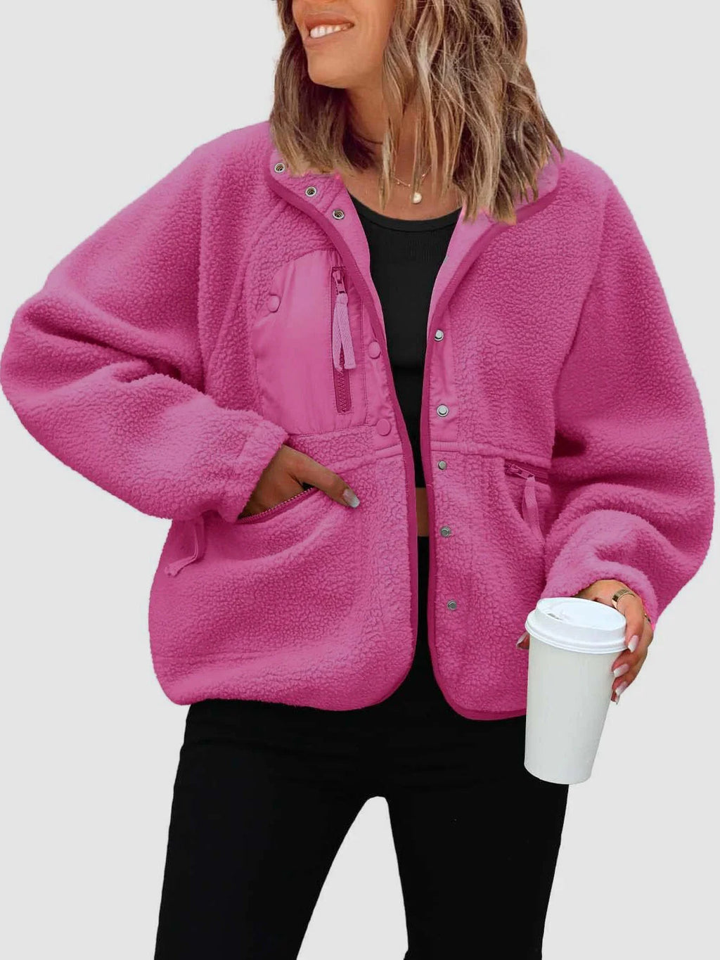 Veste en peluche cardigan courte Laine d'agneau