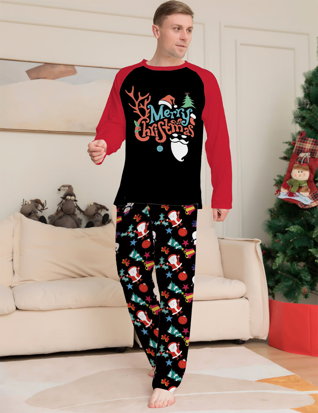 Caricature imprimé Col rond Manches longues Pyjamas de vacances Costume parent-enfant