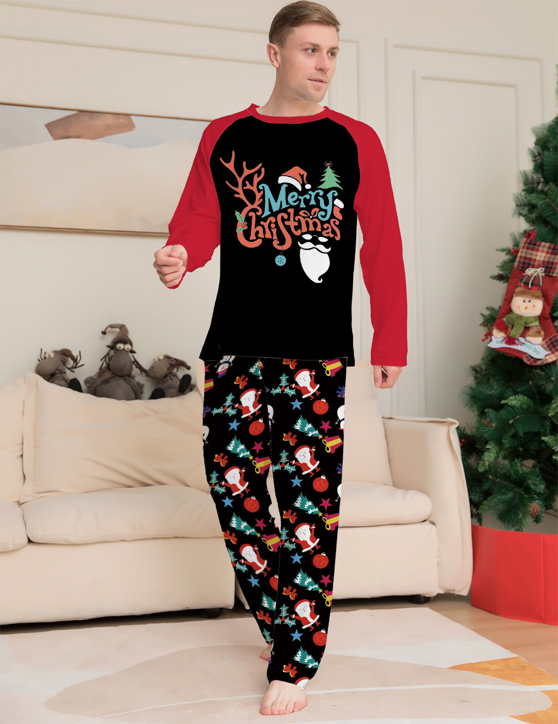 Caricature imprimé Col rond Manches longues Pyjamas de vacances Costume parent-enfant