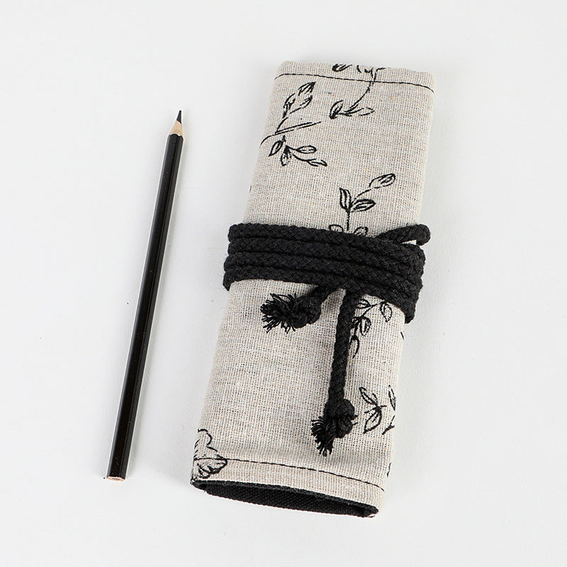 Noir Peony Hefeng imprimé toile rideau de crayon haute capacité sac en rouleau de crayon