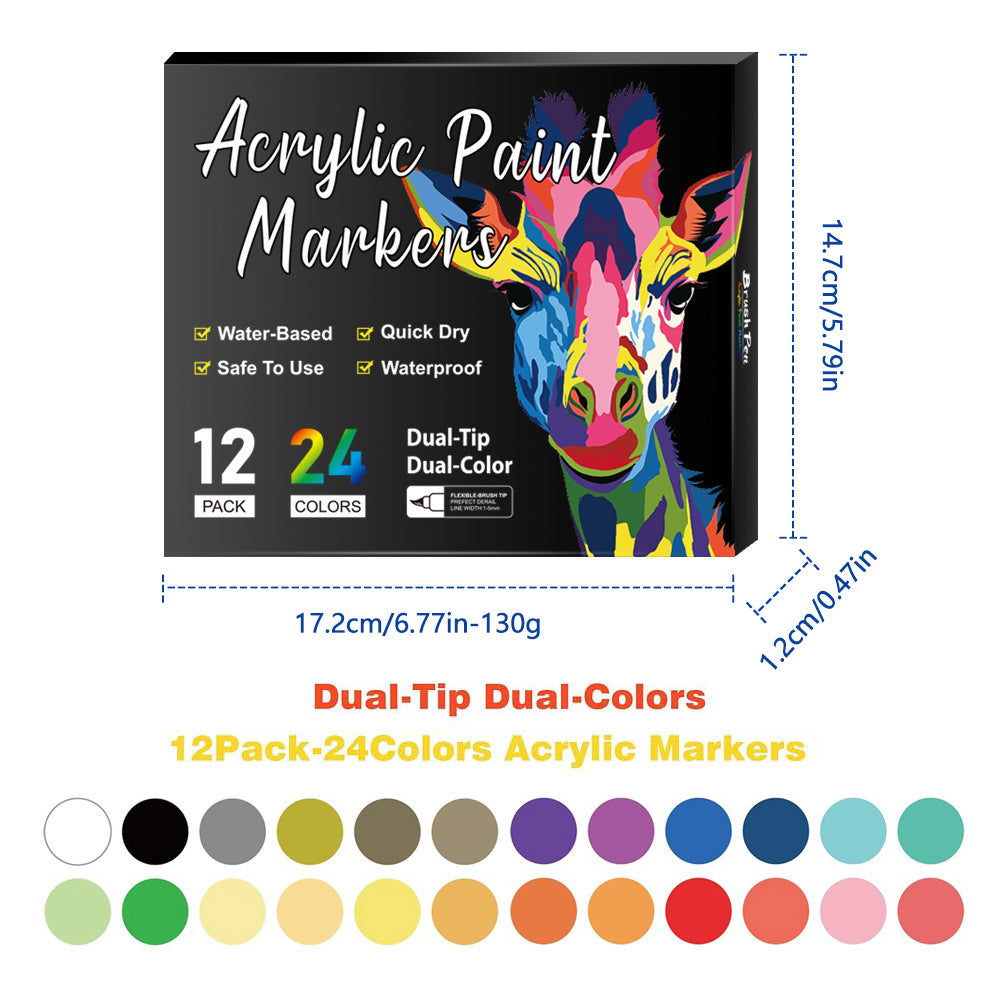 Marqueur acrylique double pointe 168 Couleurs Lavable à l'eau