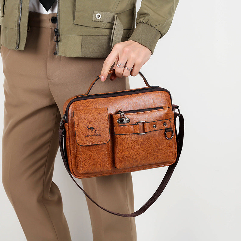 Homme Grande capacité PU sac d'épaule style d'affaires rétro