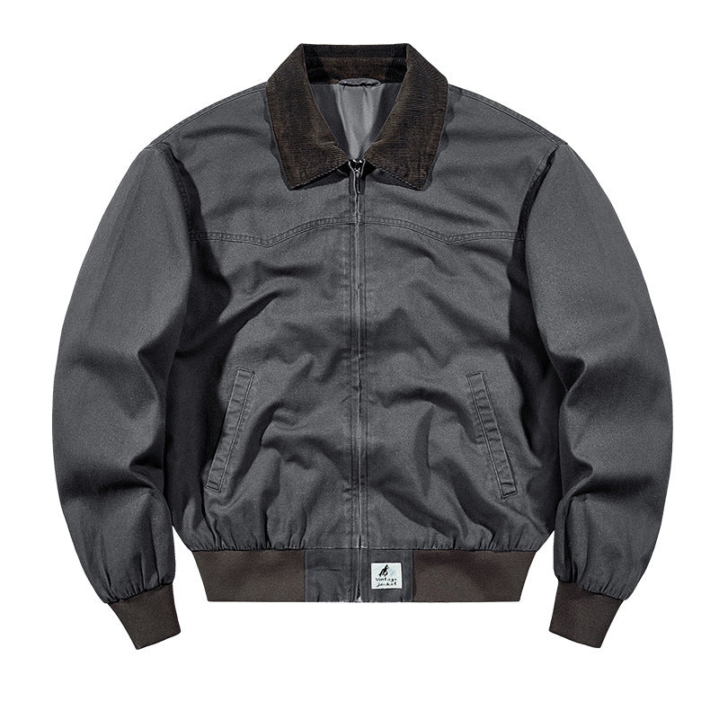 Veste de travail en denim lavé au printemps et à l'automne pour jeunes hommes