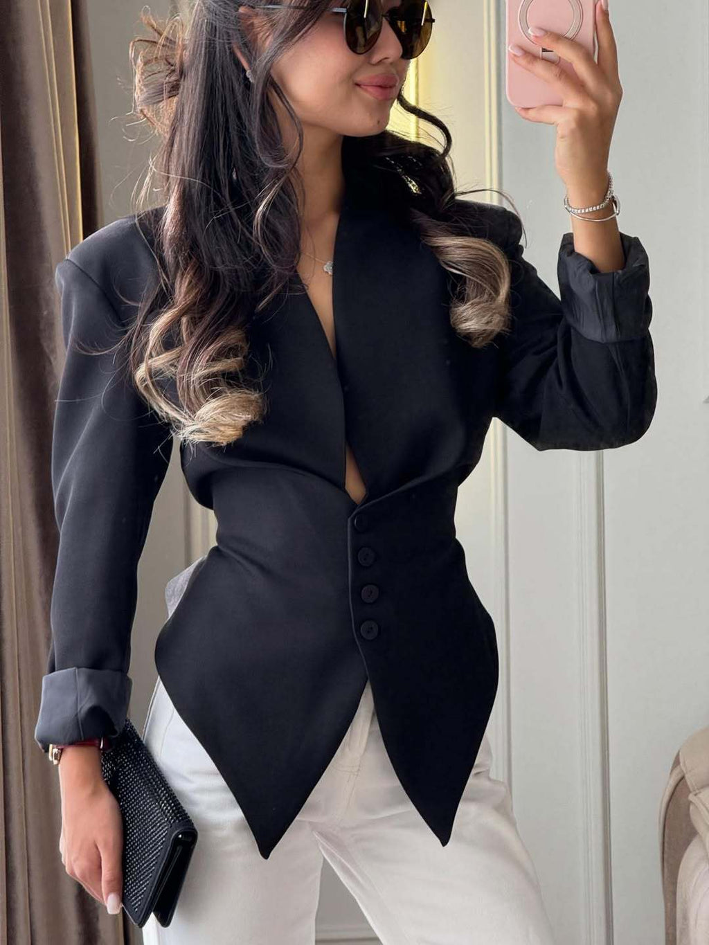 La mode européenne et américaine des femmes Slim-Fit Asymétrique Blazer manches longues élégant et