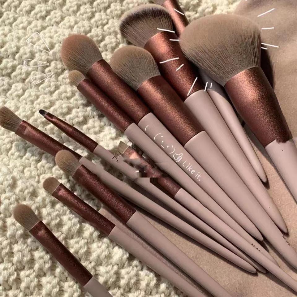 Pinceau de maquillage 13Pcs Set synthétique en fibre plastique Poignée sac en velours