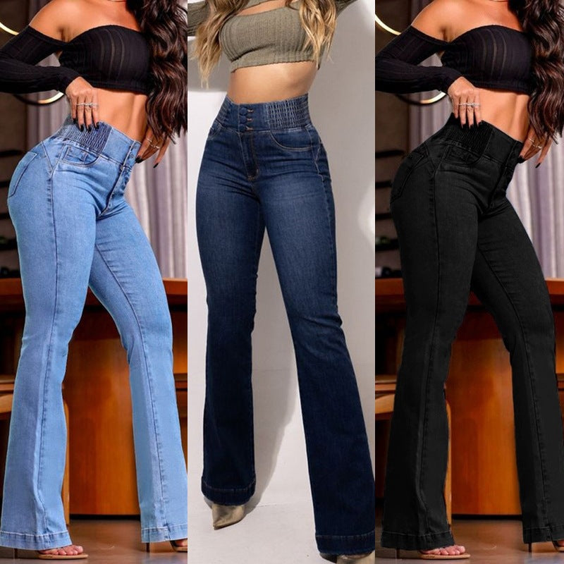 Élastique taille haute taille Stretch Slim-fit Boot-lift Denim Pantalons