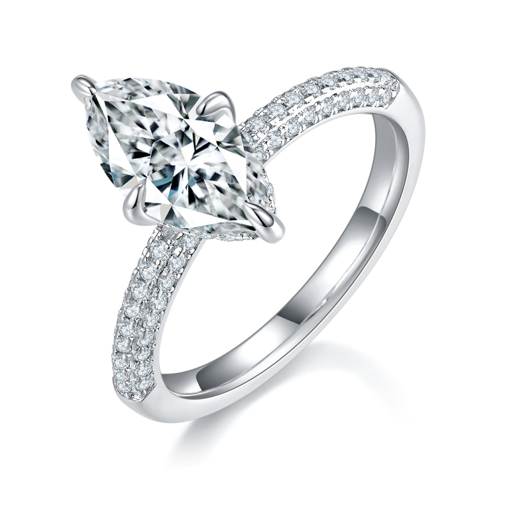 S925 Argent 3g Platine Marquise Moissanite Anneau