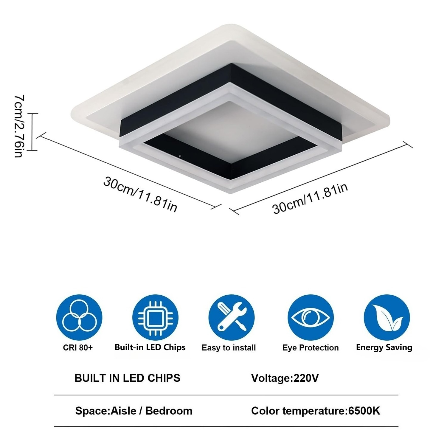 30W Plafond lumière Modern Square LED Cool Blanc Chandelier pour salon