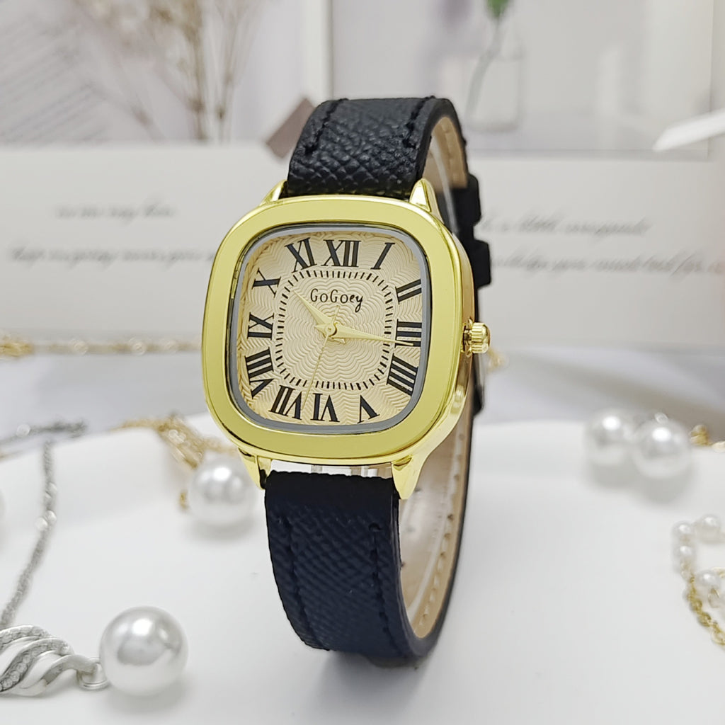 Montre de bracelet en cuir rétro pour femmes