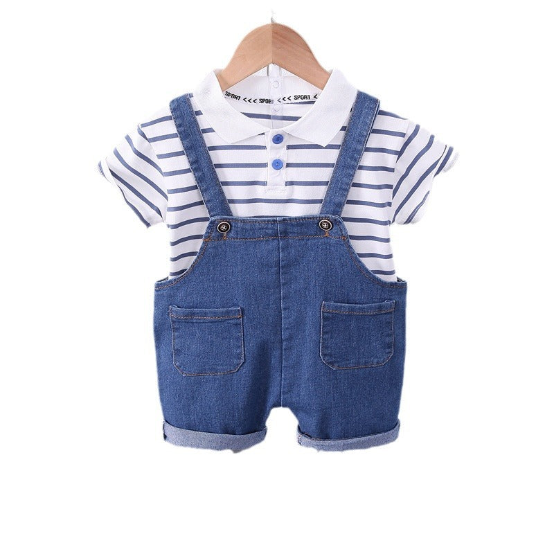 Garçons Lapel rayé Denim Dungaree Set 2 pièces