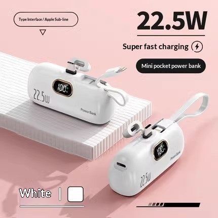 Emergency Mini Power Bank with Built-in Cable - Quick Recharge Pocket Capsule