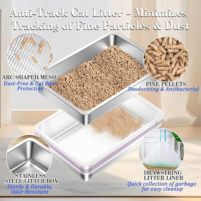 Filtre en acier inoxydable Cat Litter Box Détachable et ouvert Toilette Cat