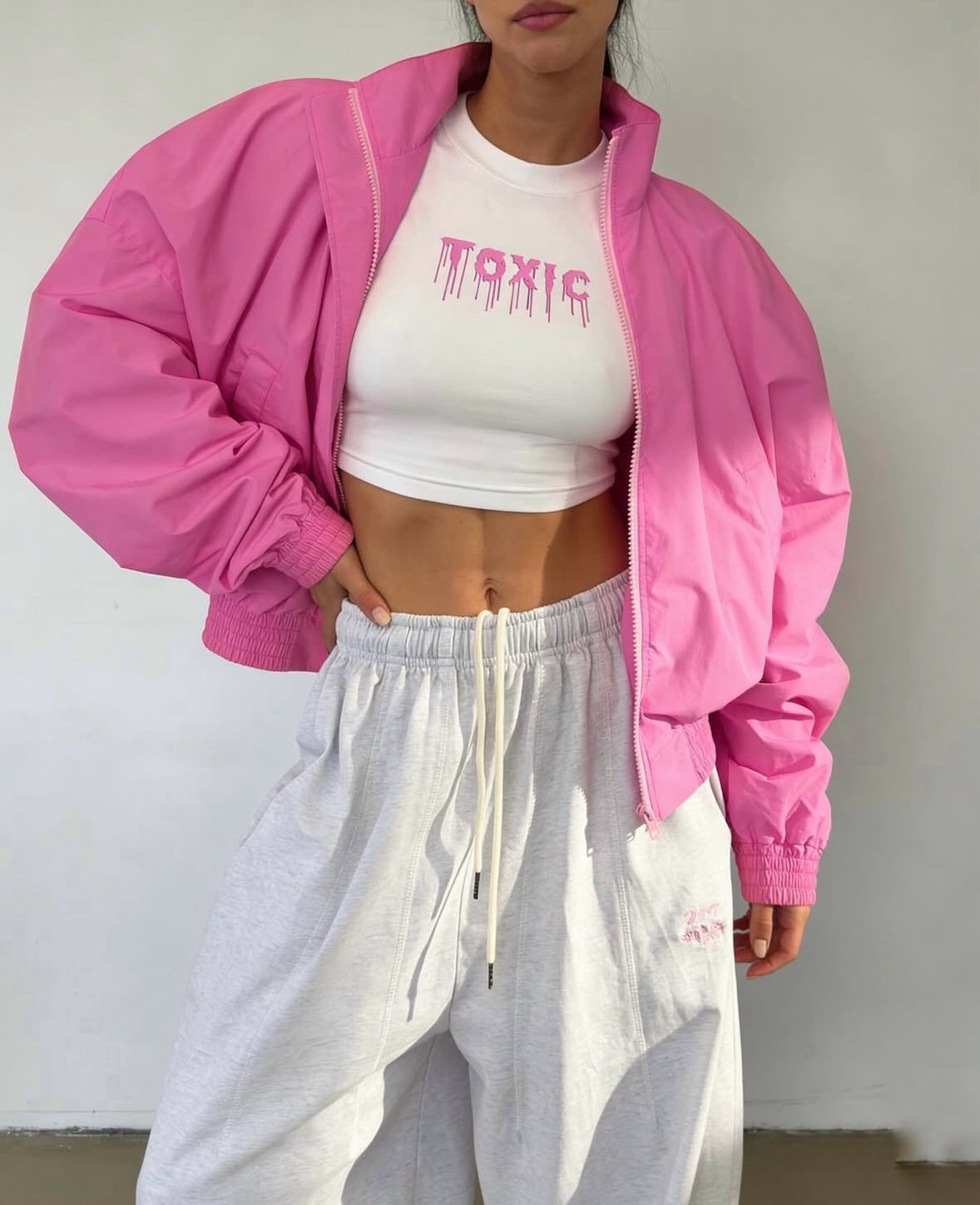 Stand Collier Zip Up Cropped Bomber Jacket