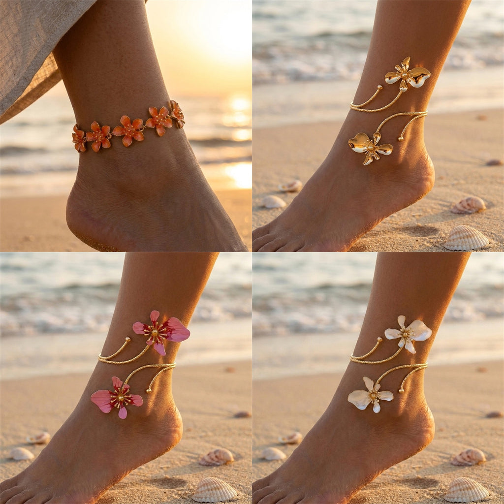 Anklet de fleur de métal exagéré